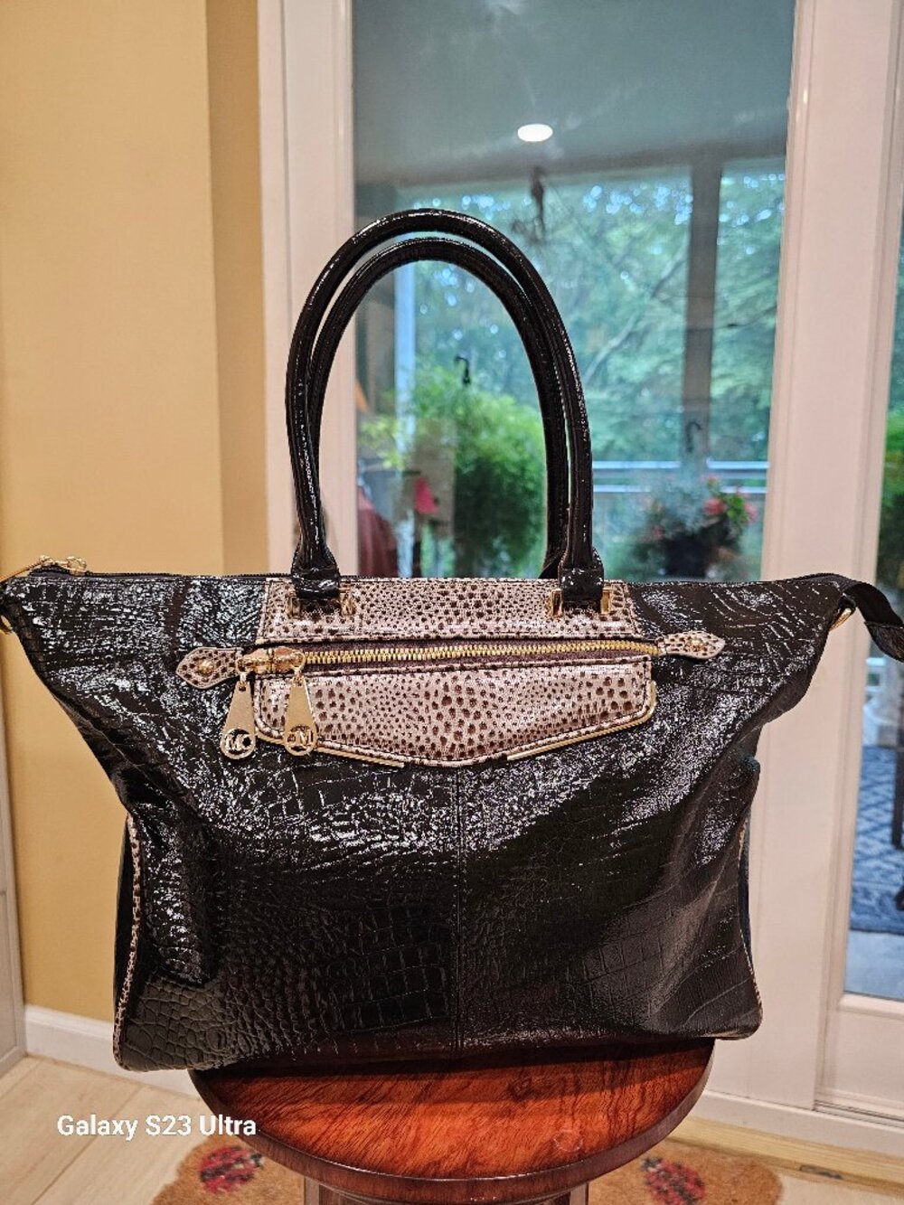 M.C. Crocodile Embossed  Handbag, Shoulder Bag Black